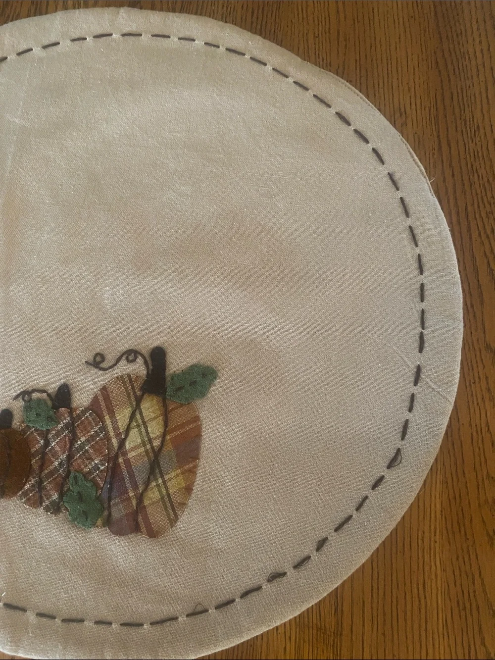 Neutral Cream Pumpkin Appliqué Table Accent -